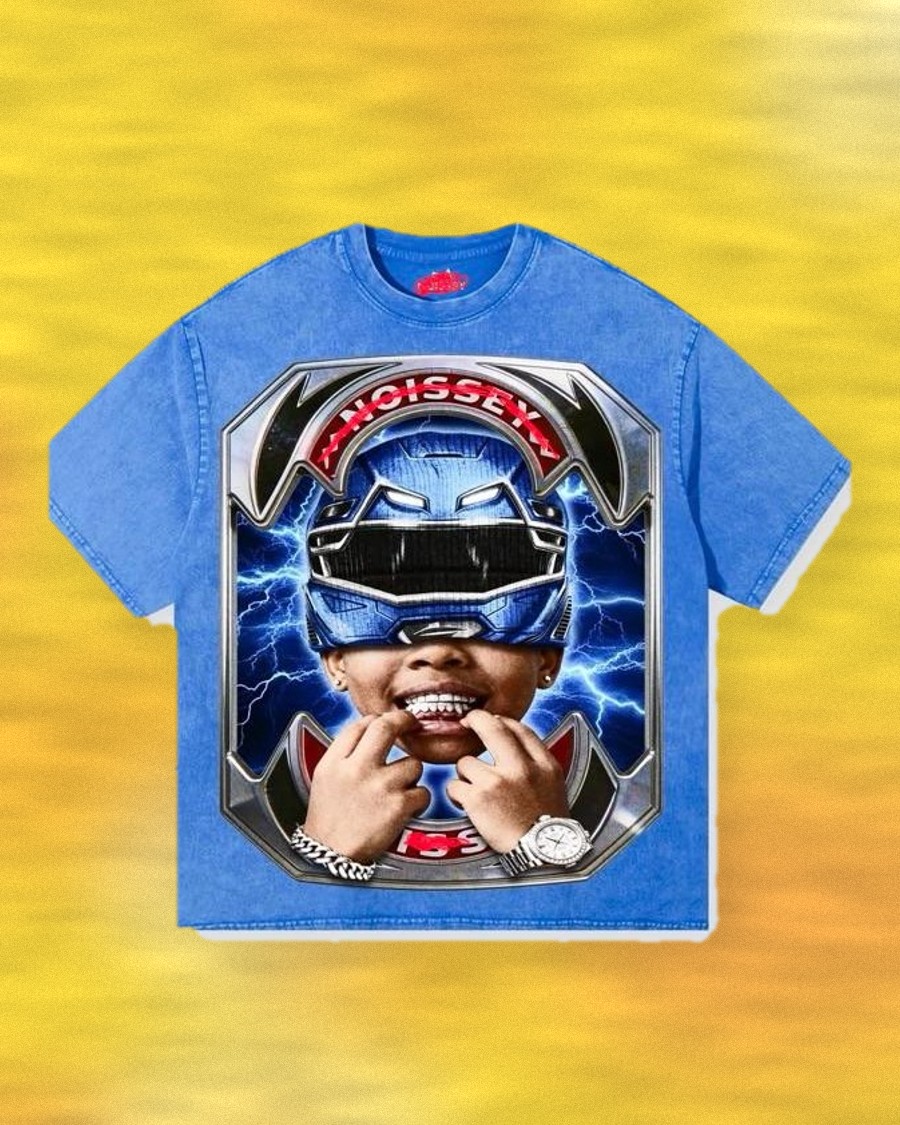 Blue Racer Tee on a painted background