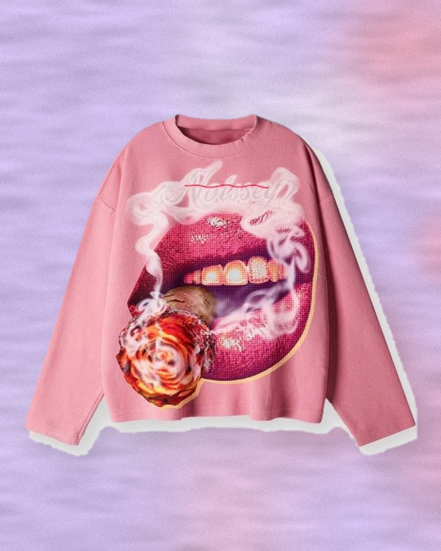 Smoke Lips Crewneck on a painted background